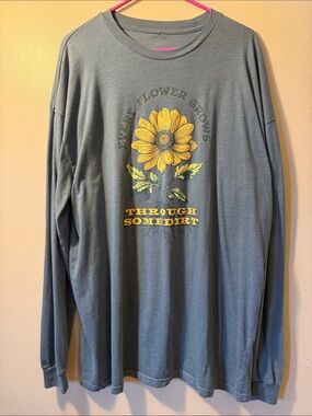 Heathered slate Love in Faith 2X Long-Sleeve Graphic Tee with Yellow Sunflower
